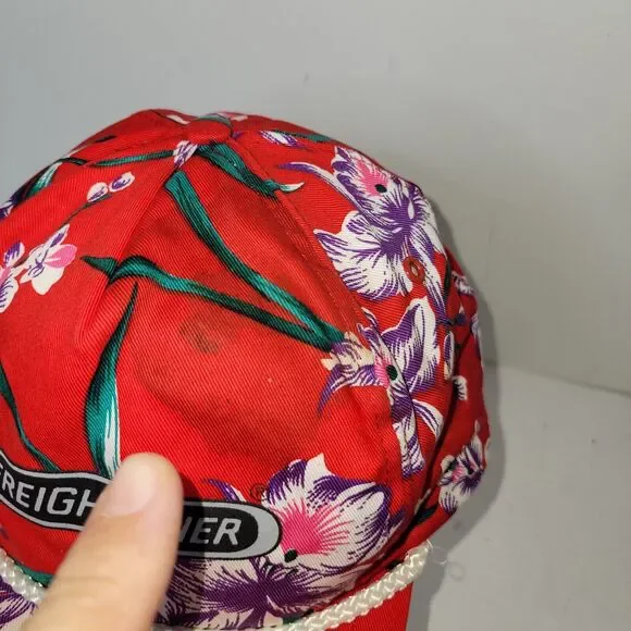 Vtg Freightliner Hat Cap Red Trucker Snapback Truck San Sun Retro 80s 90s Floral - Picture 3 of 16